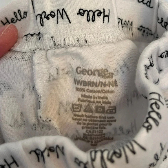 George hello world white and black baby  pants newborn - Picture 5 of 6